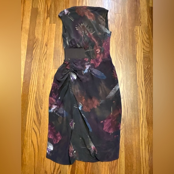 ALLSAINTS spitalfields Poisen dark bird print silk wrap dress - Picture 9 of 12